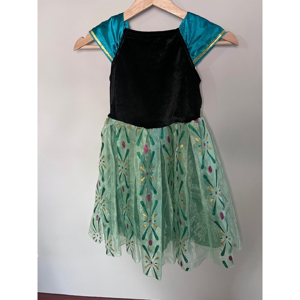 Disney Frozen Anna Coronation Costume Dress Green Black Gold Kids Halloween - Picture 2 of 6